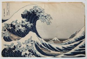Hokusai œuvre sur papier avant restauration